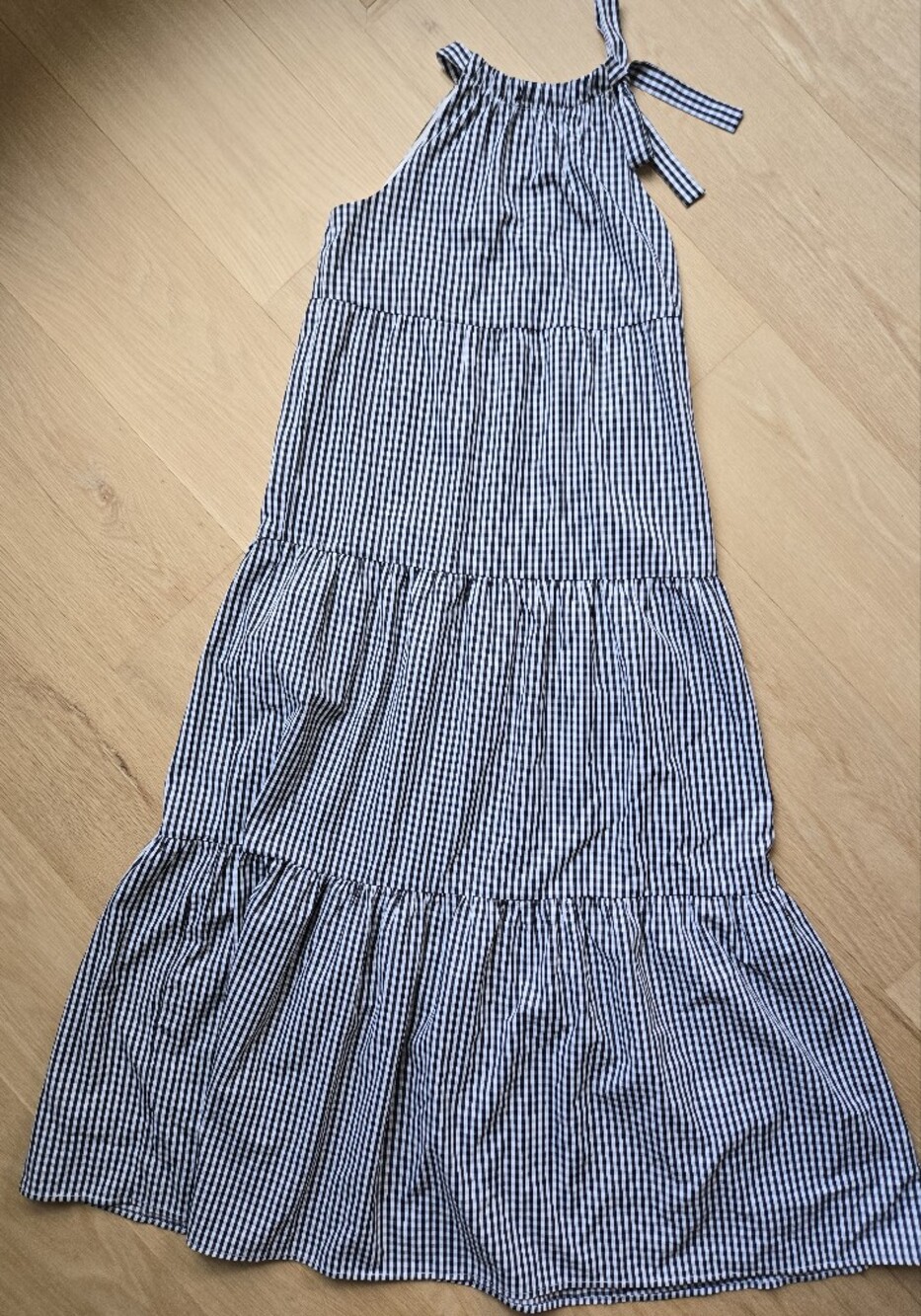 Maggy London B&W Gingham Halter Maxi Dress